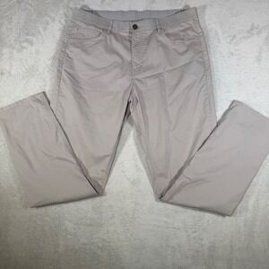 Faherty Brand Movement 5-Pocket Pants Mens 35x34 Grey Beige Stretch Chino Slim